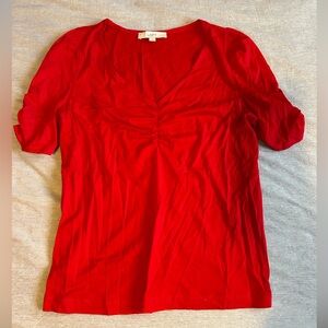 LOFT red short sleeve blouse withh cinched neckline size large